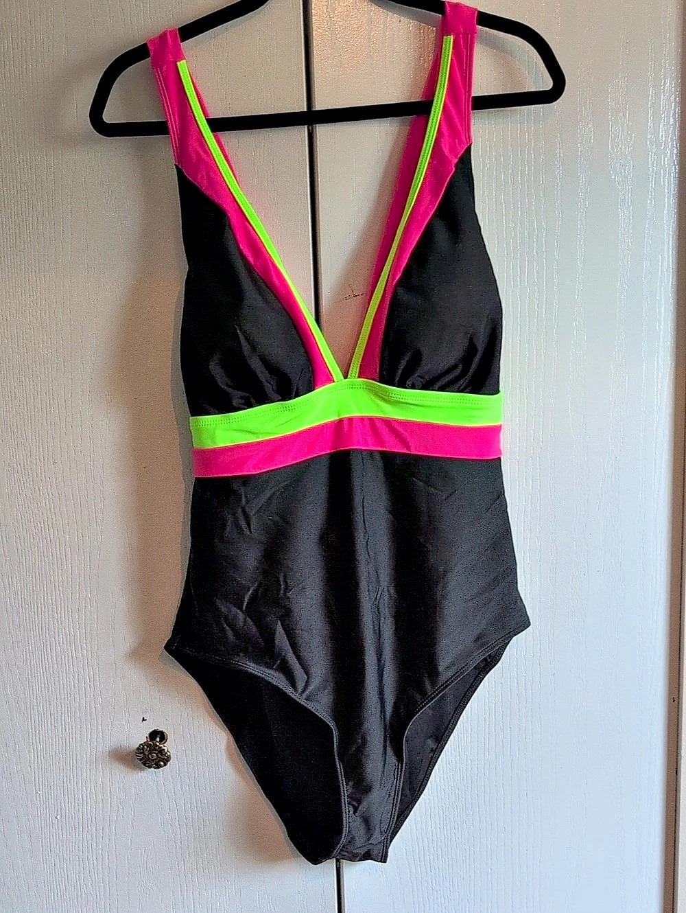 Color Block One-Piece Swimsuit in Black & Pink Like New